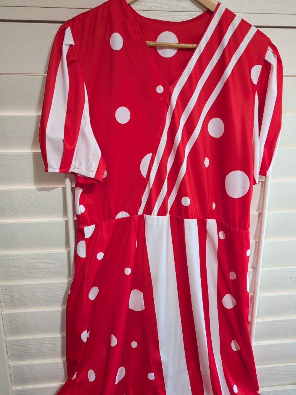 Vintage Red/White Polka Dog Stripe Dress Medium